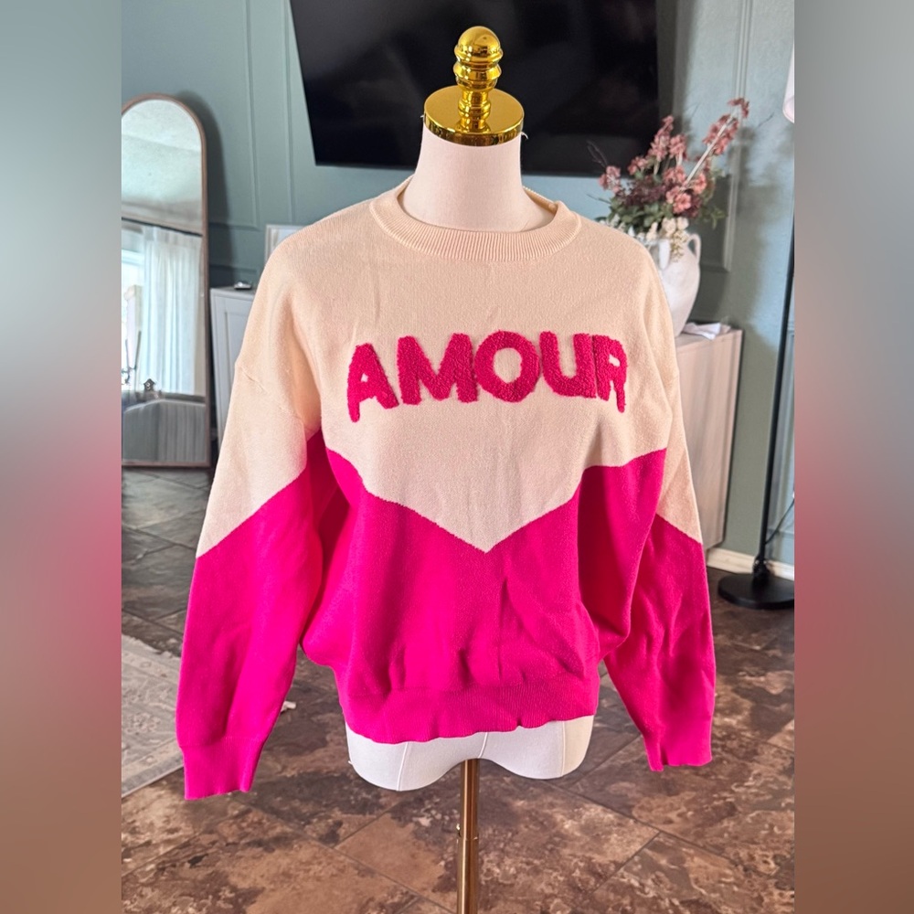 Amour Pink and Cream Sweater